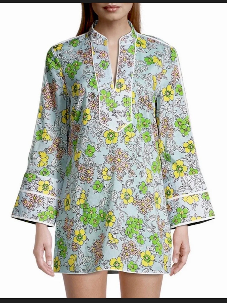 Tory Burch Cover Up Top Wallpaper Print Cotton Voile Floral Tunic Swim Size M